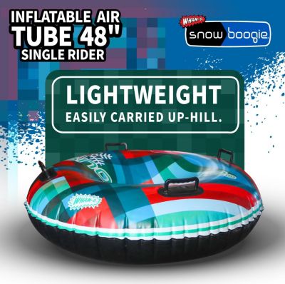 Inflatable Snow Tube, 48" Single/Double Rider Heavy Duty Air Tube, Hard Bottom Snow Sled with Handles
