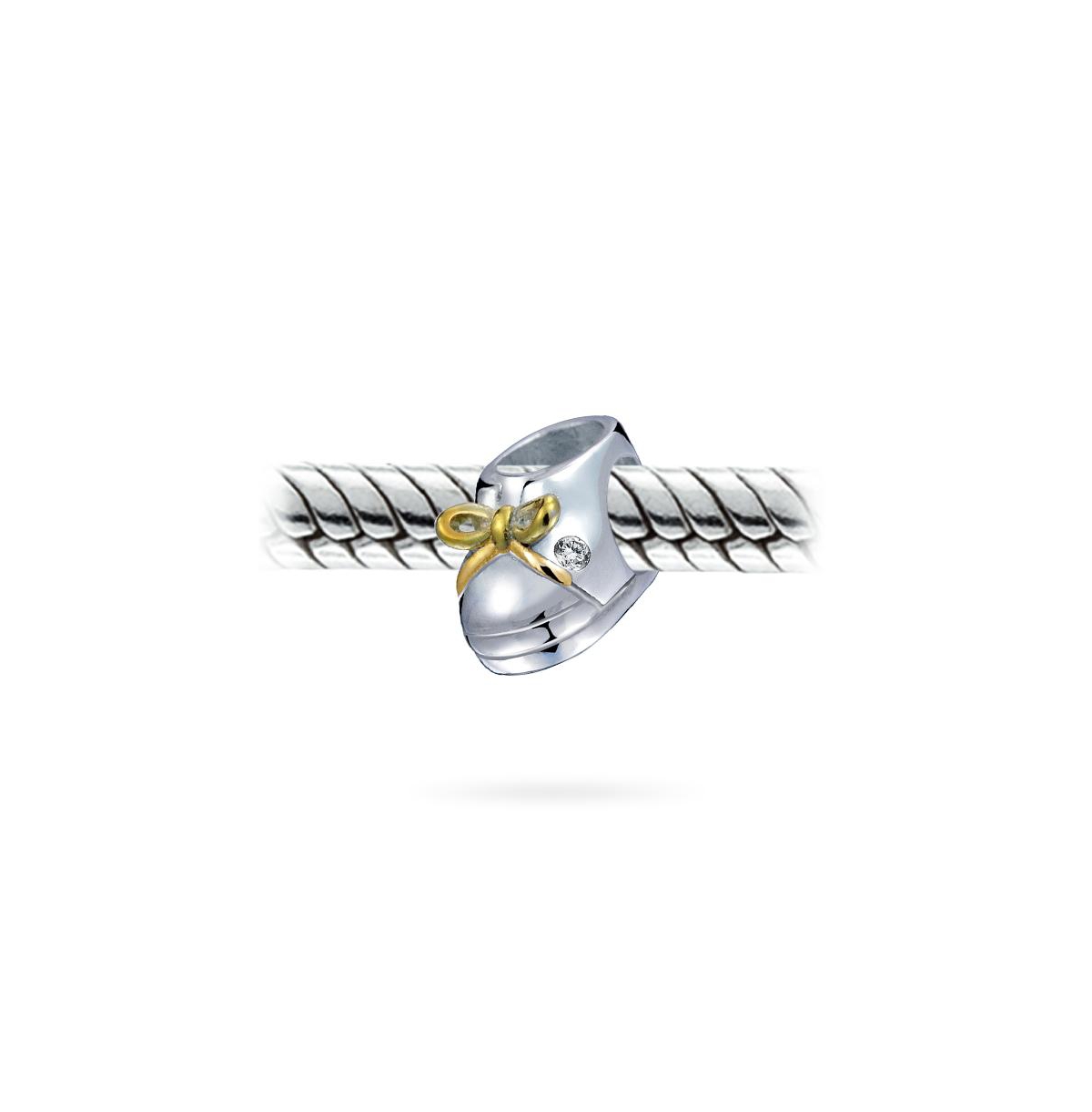 Bling Jewelry Little Shoe Booties Charm Bead Mother Gold Plated Sterling Silver - Two-tone