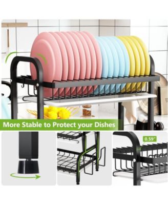 Drying Rack, Metal 3-Tier Large Capacity Dish Rack with Utensil Holder, Cutting Board Holder, Drain Board Tray for Kitchen Counter Storage