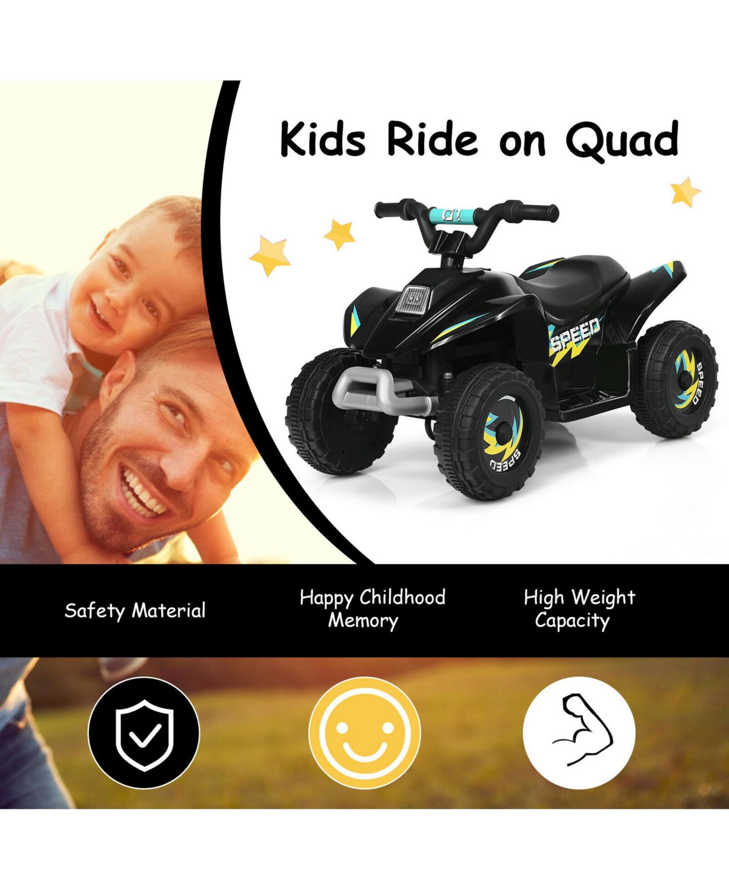 Детская игрушка Gymax 6V Kids Electric Quad Ride-On with Forward & Reverse, Ages 3-8, цвет: Чёрный, вариант 1 — фото 6