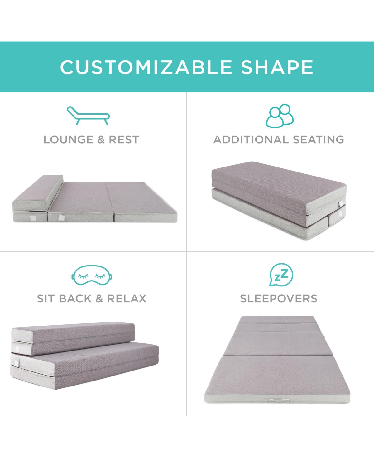 Best Choice Products 4in Thick Folding Portable Gray Mattress Topper w/ Carry Case