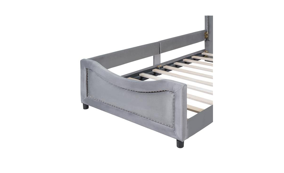 Slickblue Twin Size Upholstered Daybed with Classic Stripe Shaped Headboard – Stylish and Comfortable