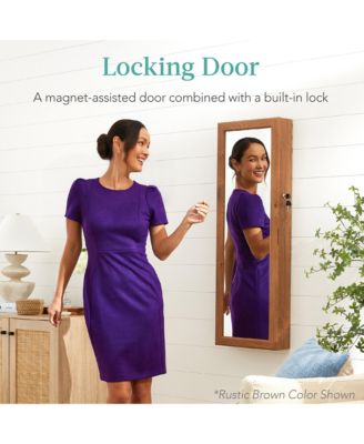 Hanging Mirror Jewelry Armoire, Door or Wall Mounted Cabinet w/ LED Lights, Lock