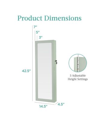 Hanging Mirror Jewelry Armoire, Door or Wall Mounted Cabinet w/ LED Lights, Lock