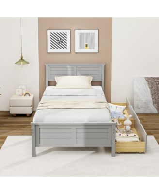 Wooden Bed Frame w/ 2 Storage Drawers & Under-bed Storage Gray