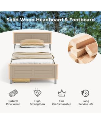 Wooden Bed Frame w/ 2 Storage Drawers & Under-bed Storage Gray