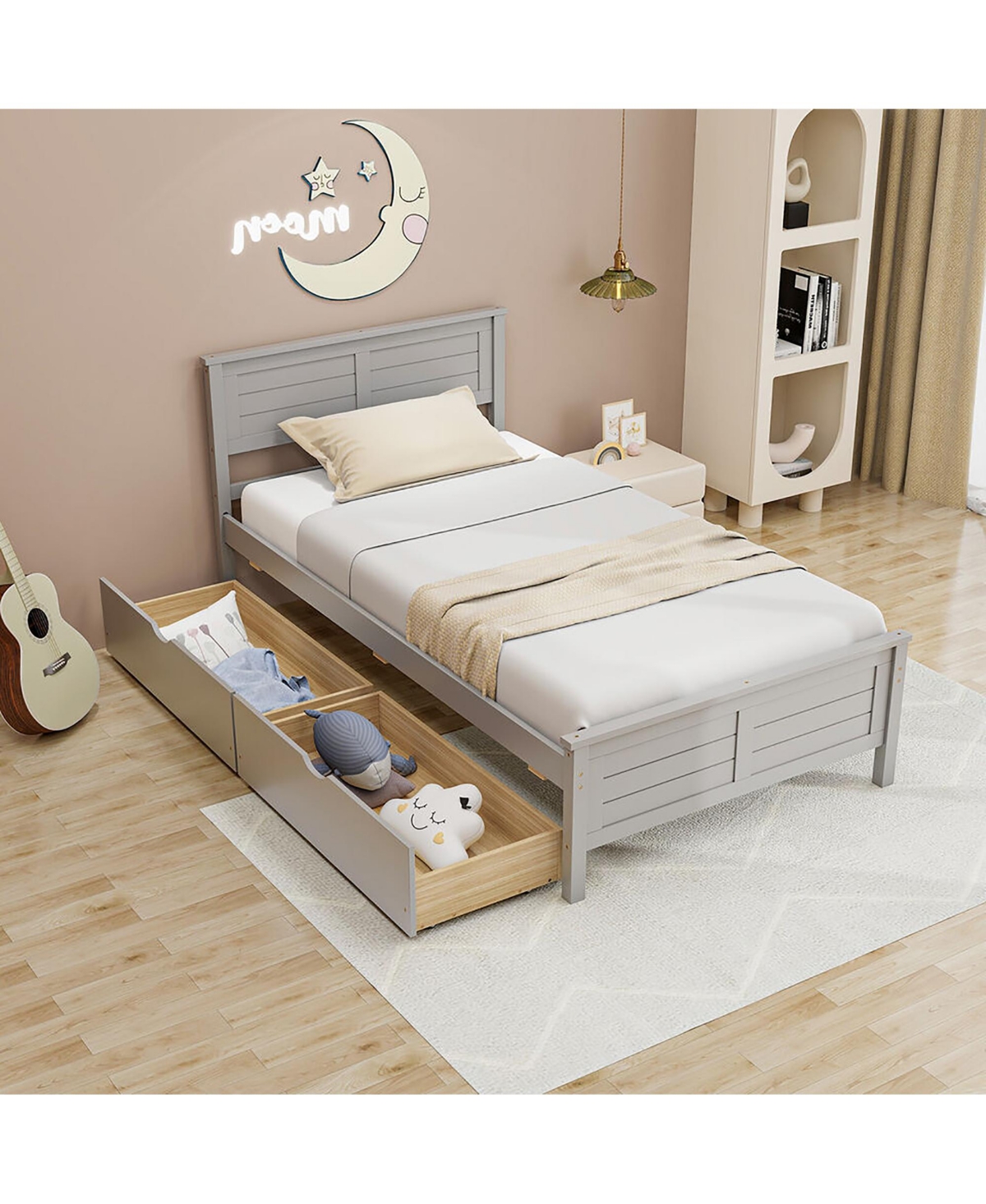 Gymax Full Size Wooden Bed Frame w/ 2 Storage Drawers & Under-bed Storage Gray - Grey+natural