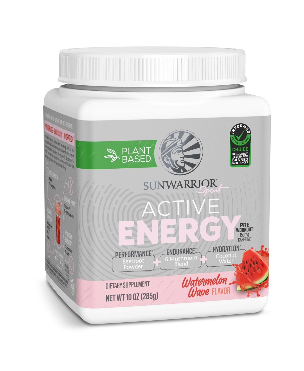 Sunwarrior Active Energy Pre-Workout Plus Hydration Powder, Watermelon Wave Flavor, Tub