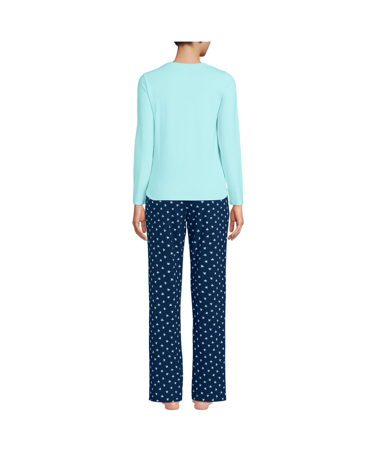 Lands' End Women's Knit Pajama Set Long Sleeve T-Shirt and Pants