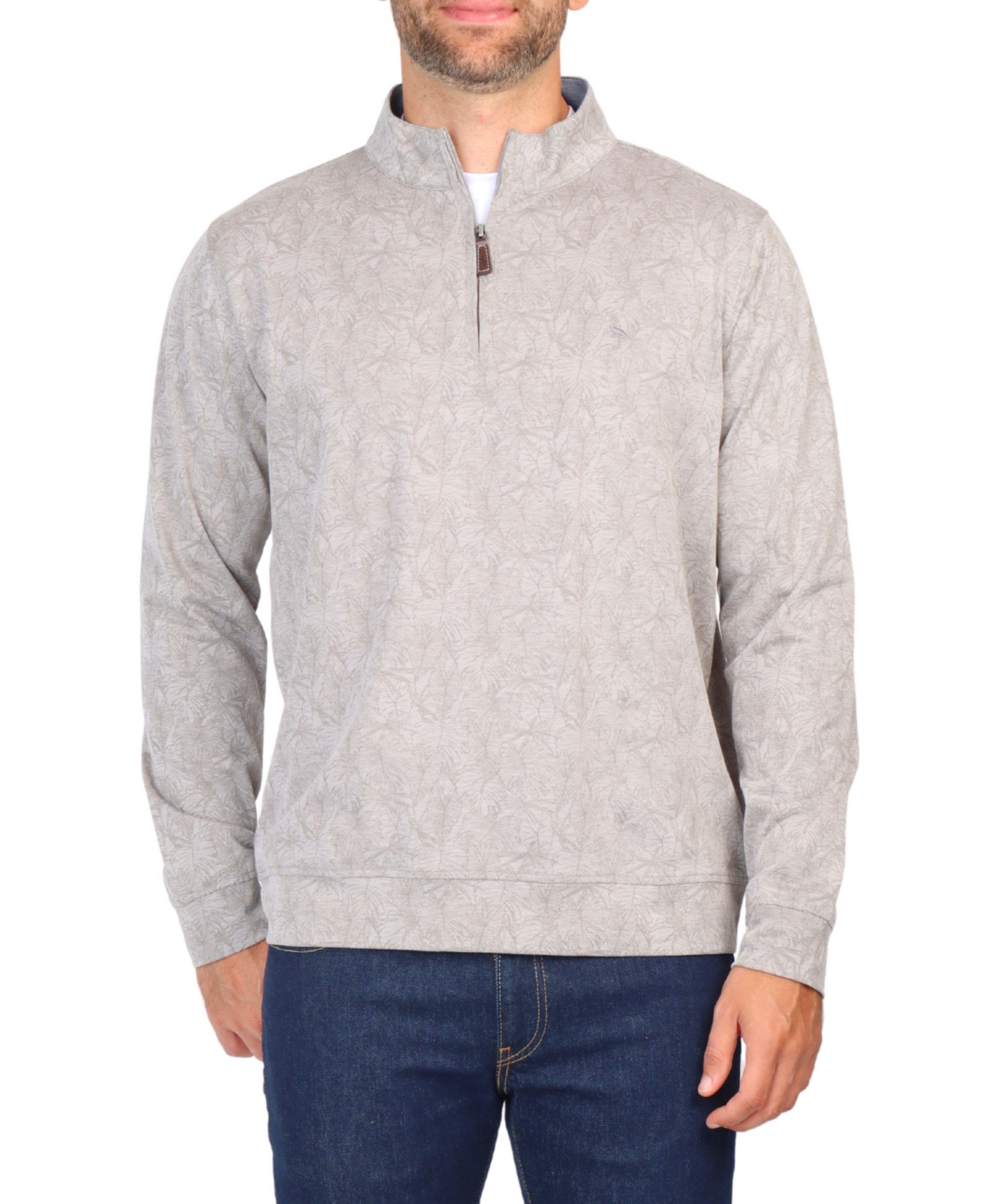 Men's Tonal Tropical Print Pique Quarter Zip