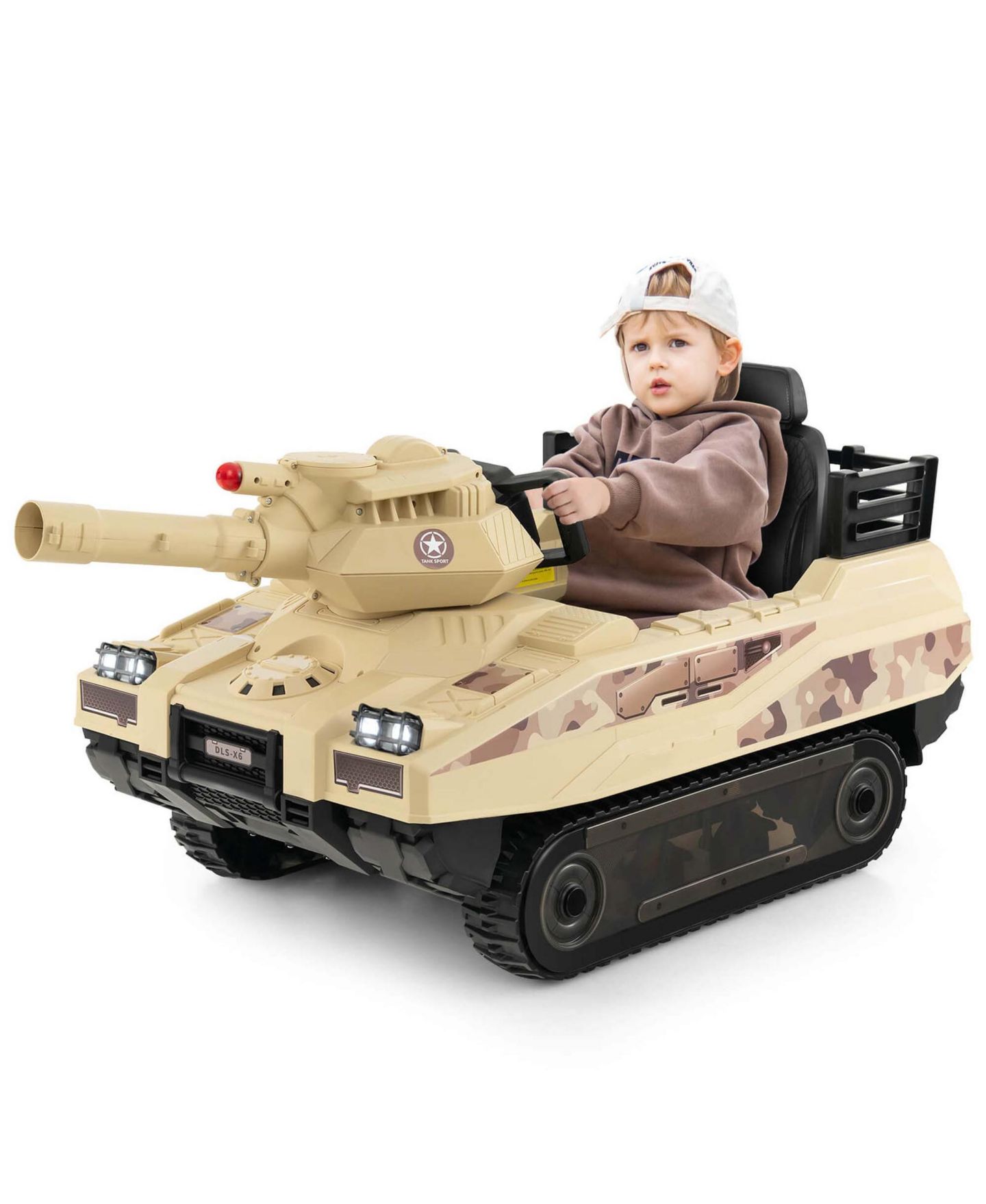 Детские игрушки Costway Electric Remote Control Rotatable Turret Kids Ride On Tank, цвет: Коричневый — фото 1