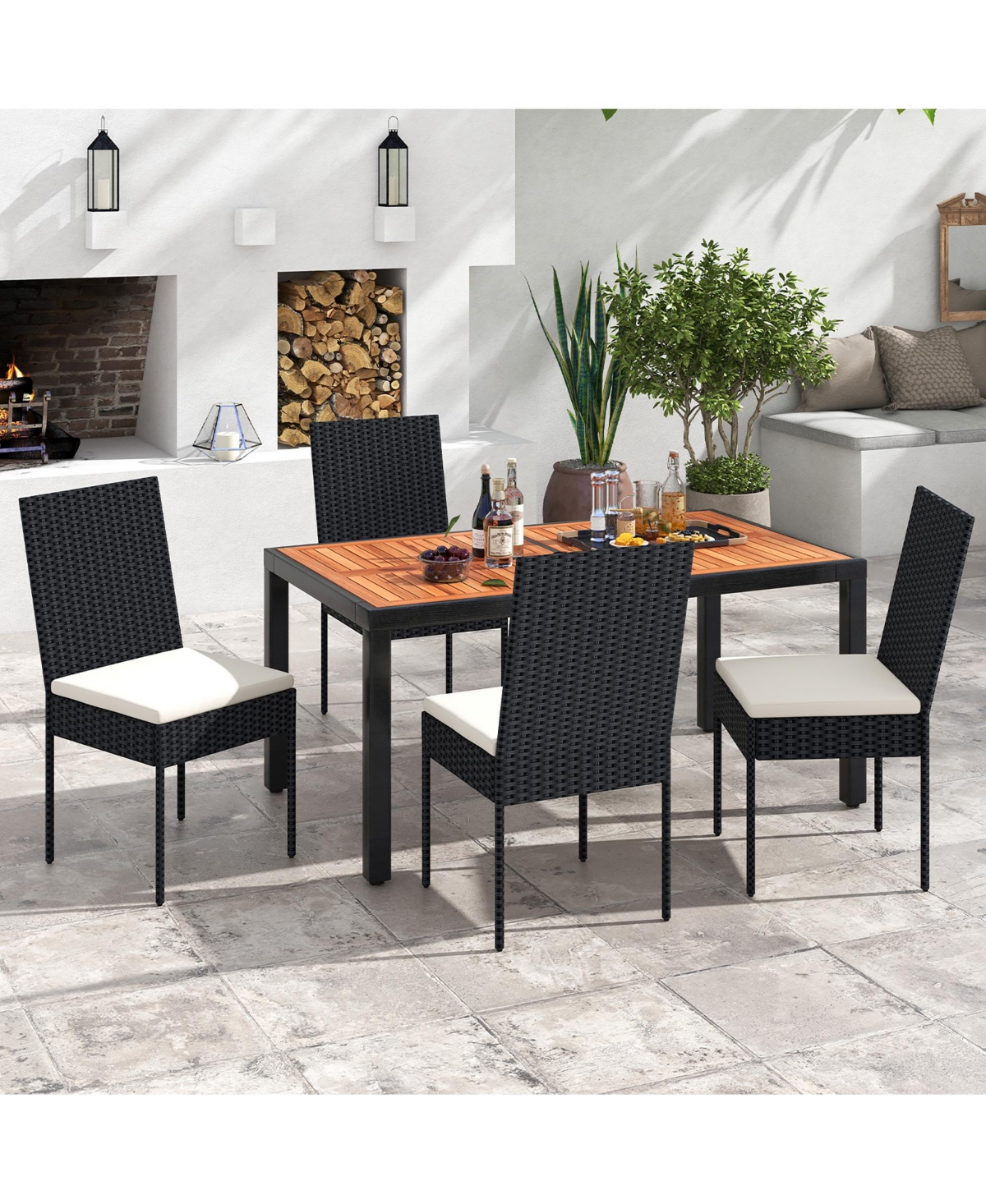 Gymax Pe Wicker Patio Chairs Set of 2 Outdoor Dining Chairs w/ Cushions Off- White