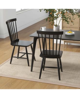 Windsor Dining Chairs Set of 2 Armless Spindle Back Solid Rubber Wood