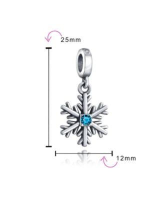 Winter Blue Crystal Dangle Snowflake Bead Charm .925Sterling Silver