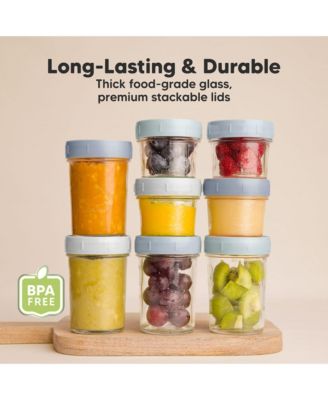 4pk Prep Baby Food Storage Containers, Leak-Proof, BPA Free Glass Baby Food Jars for Feeding