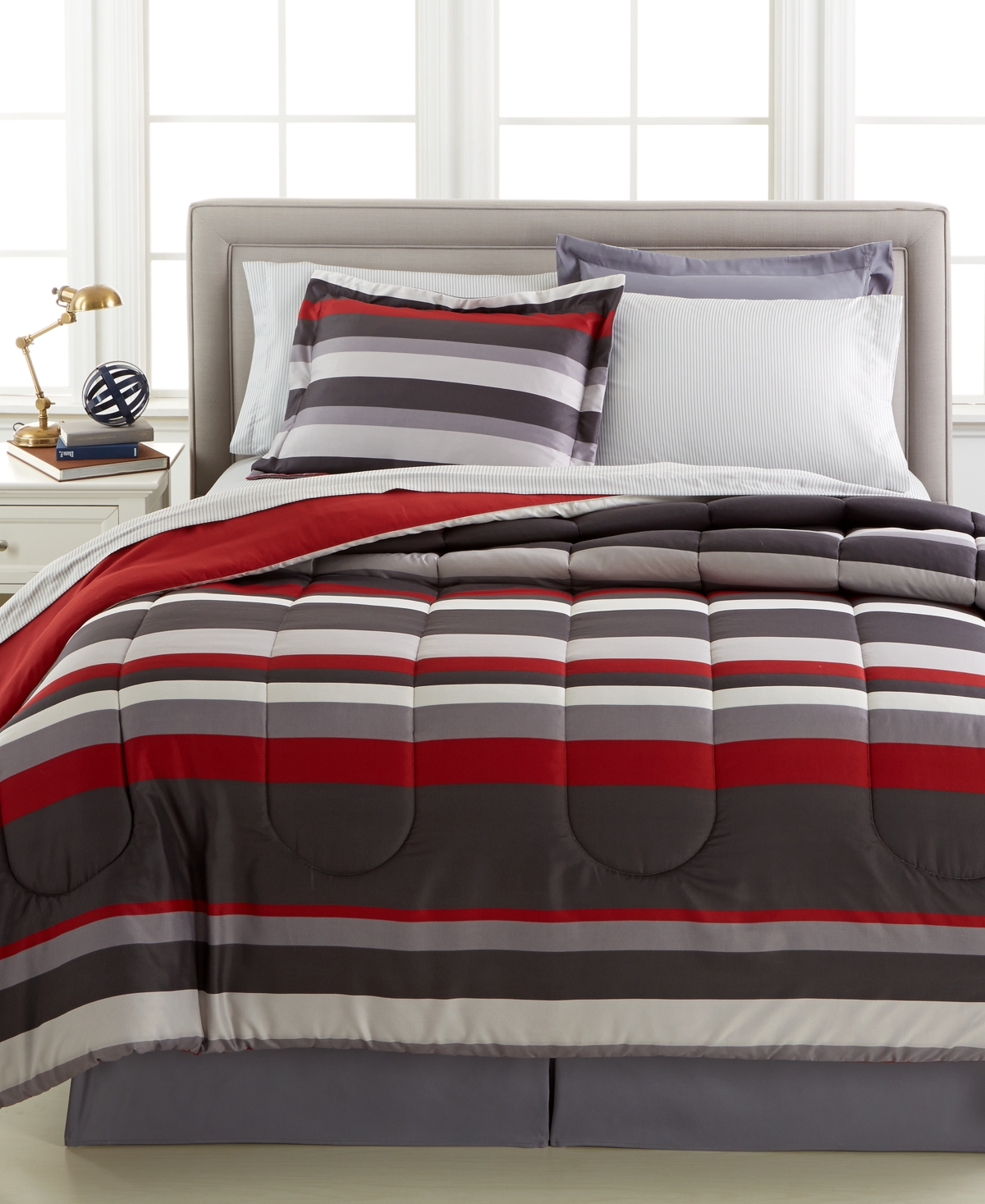 Fairfield Square Collection Austin Stripe/solid Reversible 8 Pc. Comforter Set, Exclusively At Macy's