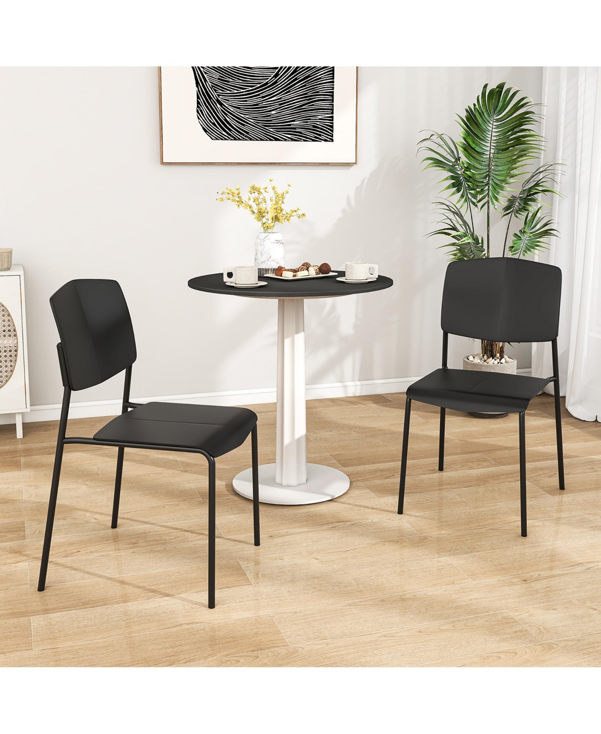 Gymax Dining Chair Set of 2 w/Ergonomic Backrest & Wide Seat Stackable Kitchen Chairs White