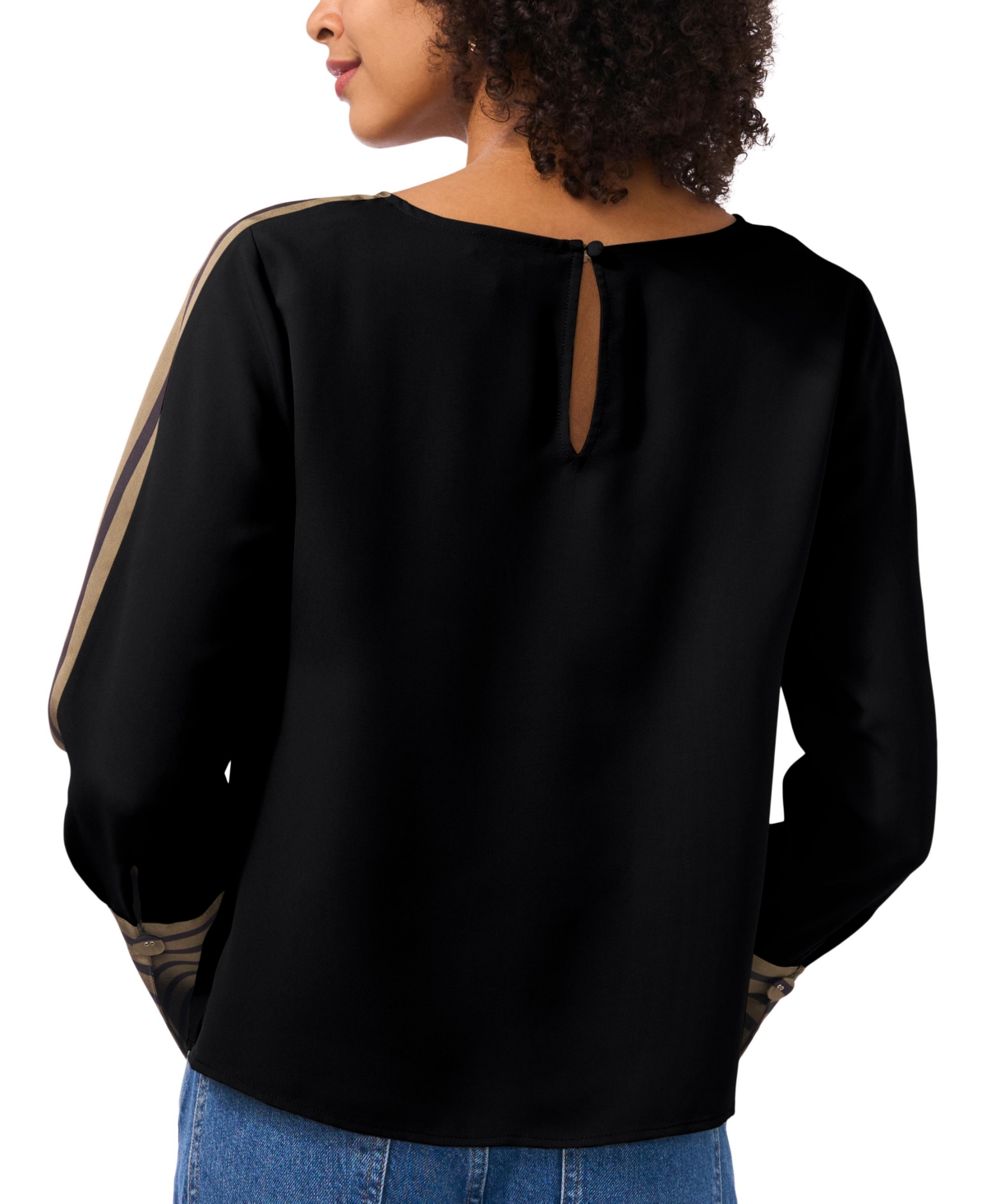 Vince Camuto Stripe Accent Boat Neck Top In Rich Black