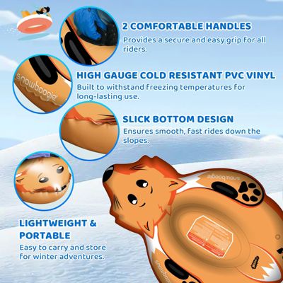 Winter Single Rider Snow Tube, 44" Inflatable Animal Sled, Outdoor Snow Toys with Two Handle