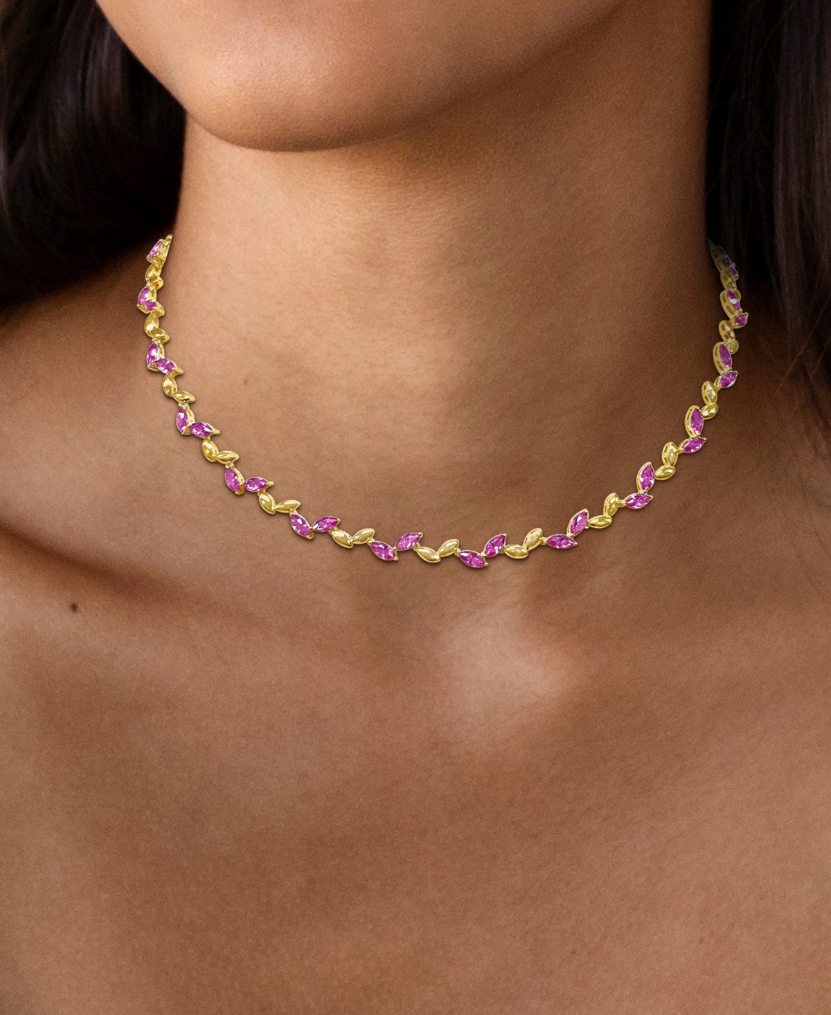 Macy's Lab-created Pink Sapphire & Polished Marquise 17" Collar Necklace (20 Ct. T.w.) In Gold