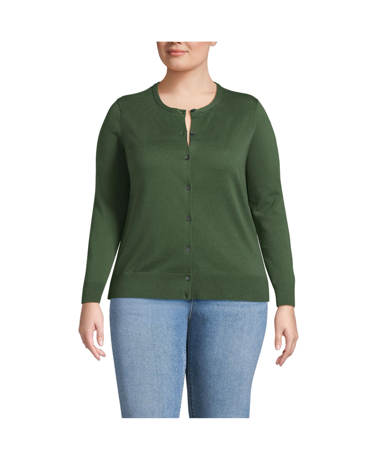 Plus Size Fine Gauge Cotton Cardigan Sweater - Rich ginger/fresh ivory