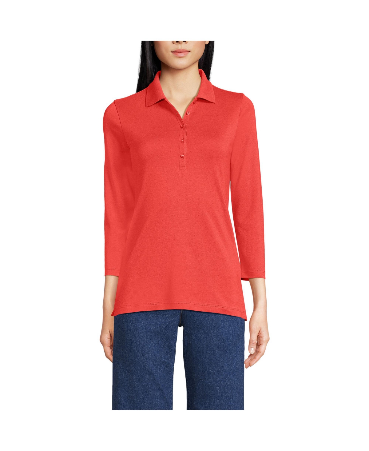 Lands End Women s 3 4 Sleeve Supima Cotton Polo Shirt Dark orange Smart Closet