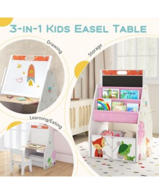 3 in 1 Kids Easel and Play Station Convertible with Chair and Storage Bins