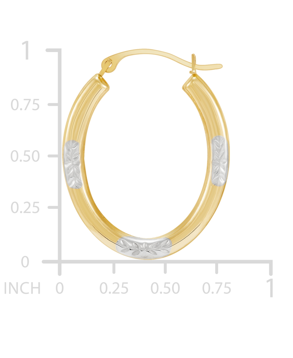 Polished & Textured Oval Two-Tone Small Hoop Earrings in 10k - Gold