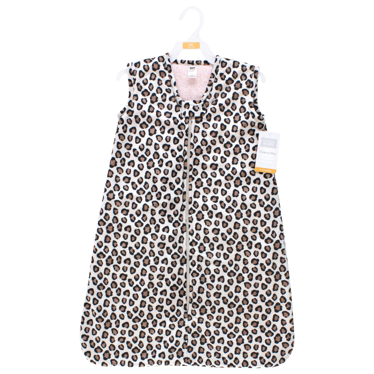 Hudson Baby Baby Girls Plush Faux Fur Sleeping Bag, Wearable Blanket,- Leopard pink