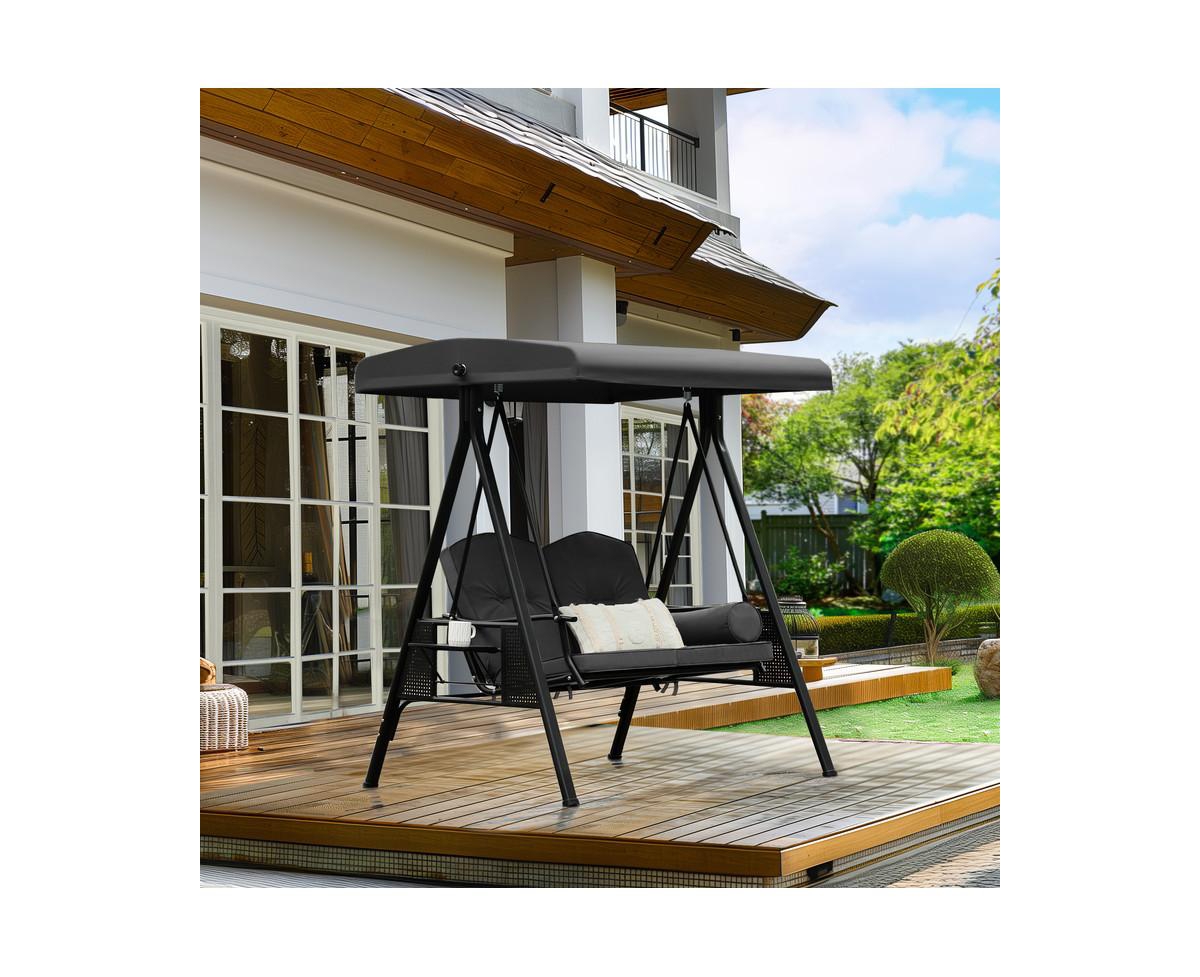 Pamapic Outdoor Metal Patio Swing with Canopy and Cushions