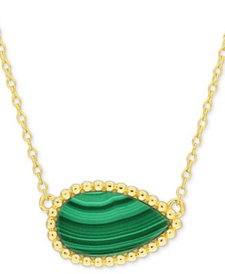 Black Agate Pear Bead Frame 17" Pendant Necklace in Sterling Silver (Also in White Agate, Malachite, & Lapis)