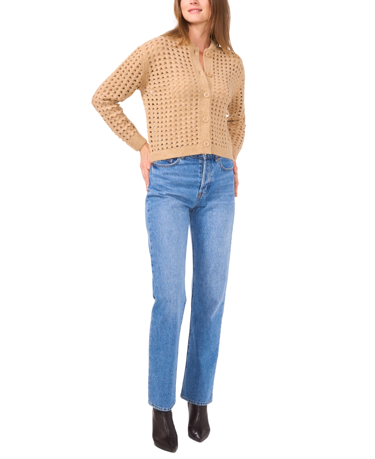 VINCE CAMUTO WOMEN'S LONG-SLEEVE POINTELLE CARDIGAN 