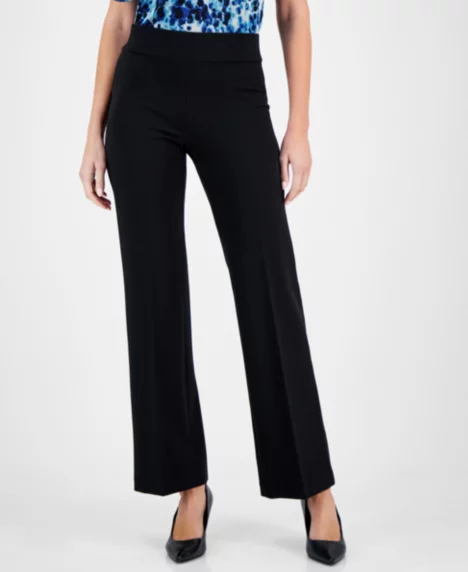 Petite High-Rise Pull-On Knit Trousers - Anne Black