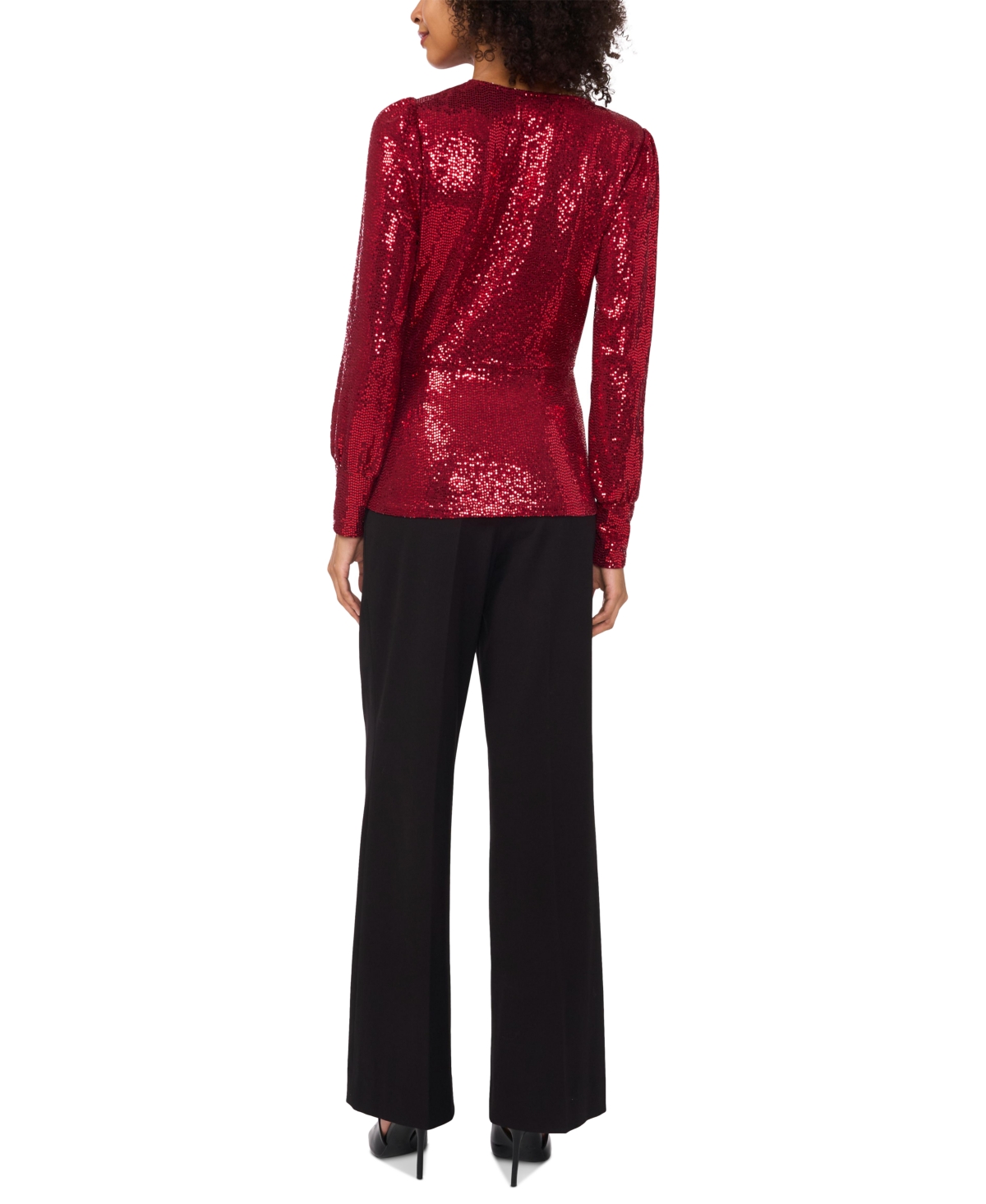 VINCE CAMUTO WOMEN'S SEQUINED FAUX-WRAP LONG-SLEEVE TOP 
