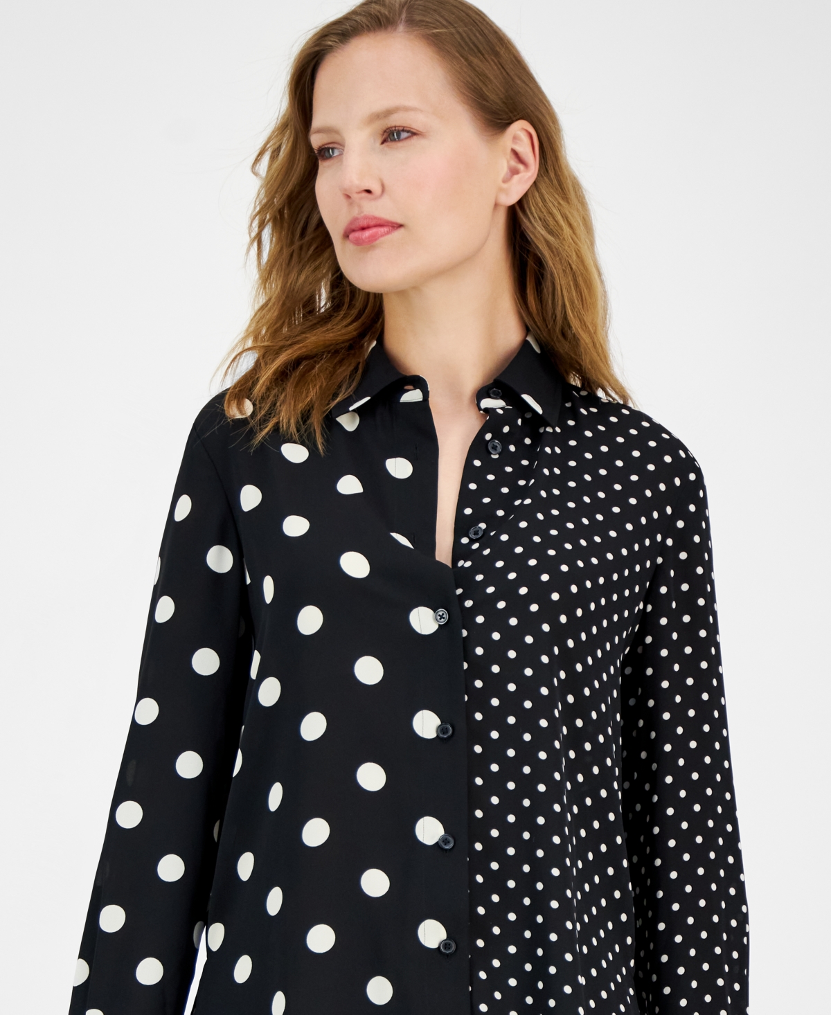 Shop Anne Klein Women's Mixed-dot-print Button-front Shirt In Anne Black,bright White