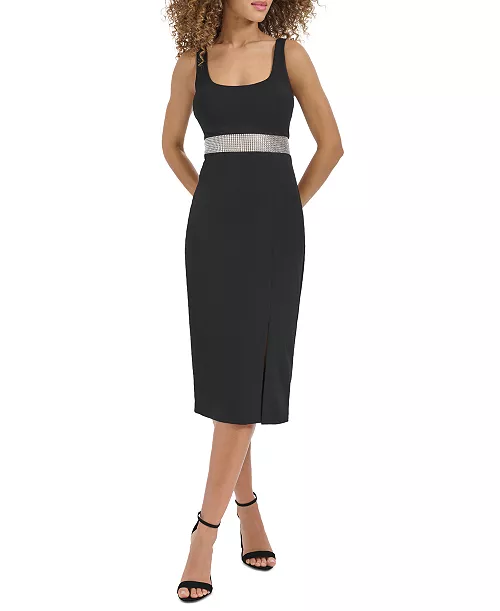 women's rhinestone waistband midi dress