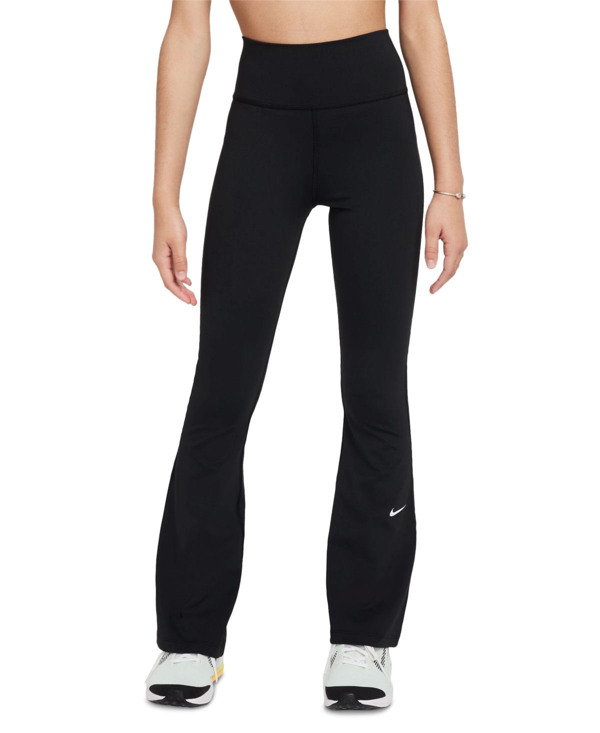 Nike Women's One Girls' Dri-fit Flared Leggings In Black,whit