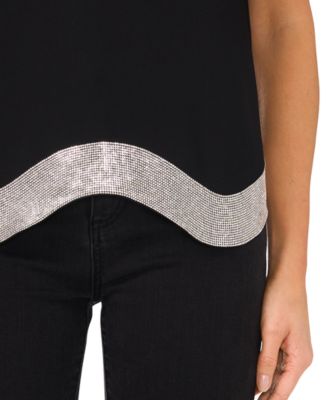 Women's Rhinestone Wavy Hem Short-Sleeve Top