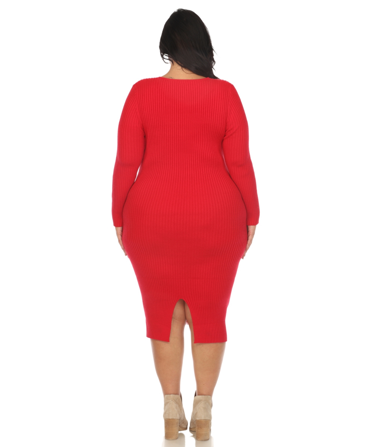 White Mark Plus Size Rib Midi Sweater Dress In Red