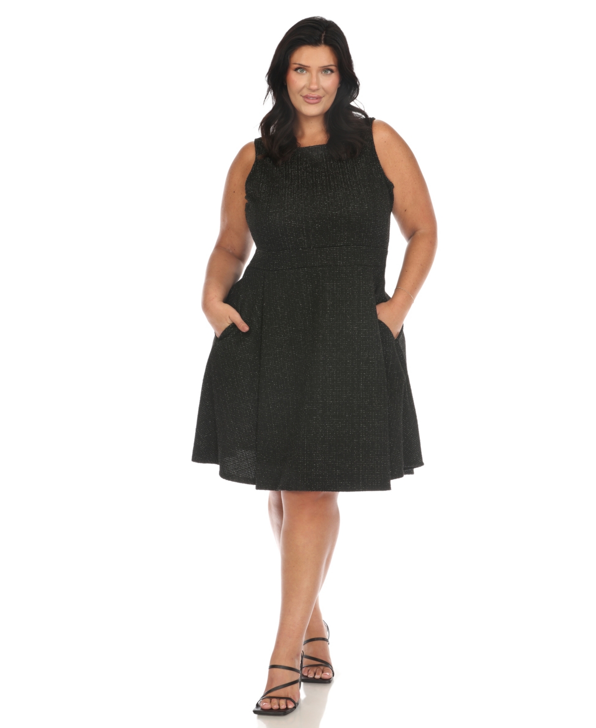 White Mark Plus Size Tweed Fit And Flare Dress In Black