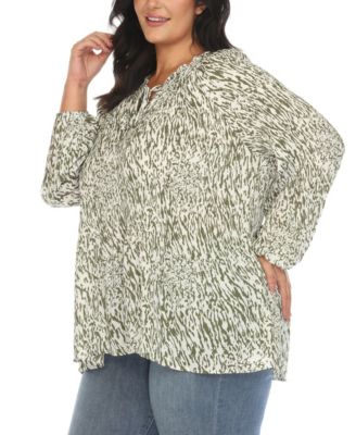 Plus Size Printed Peasant Knit Blouse
