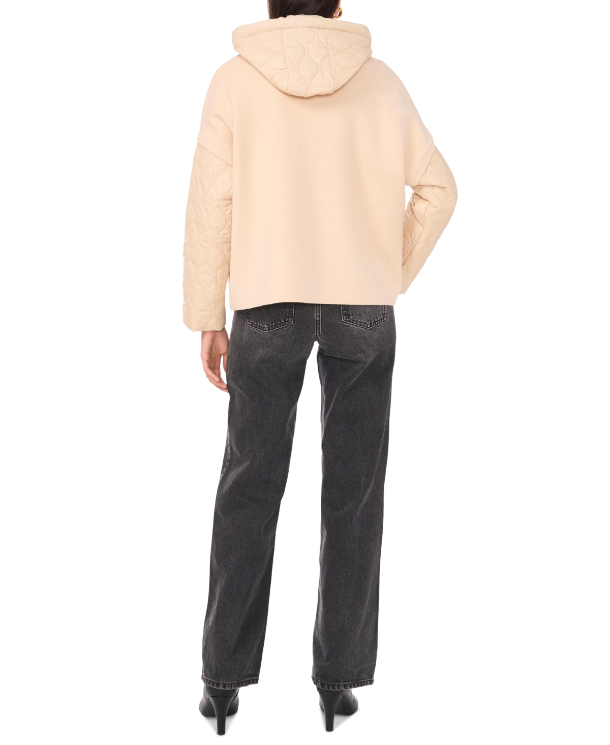 Shop Vince Camuto Women's Quilted-sleeve Mixed-media Jacket In Stone