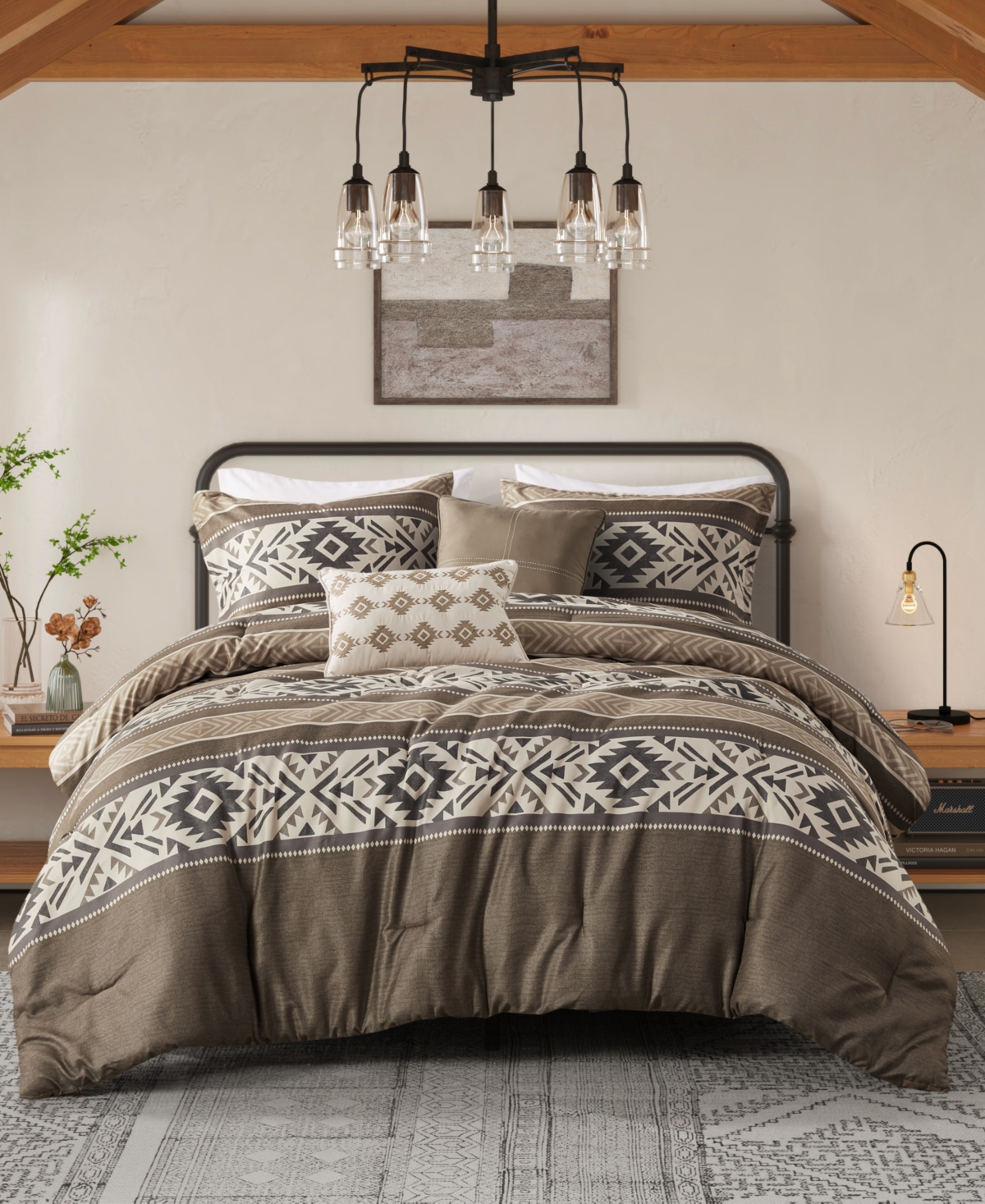 Madison Park Mariposa Stripe Herringbone 5-pc. Comforter Set, Full/queen In Brown