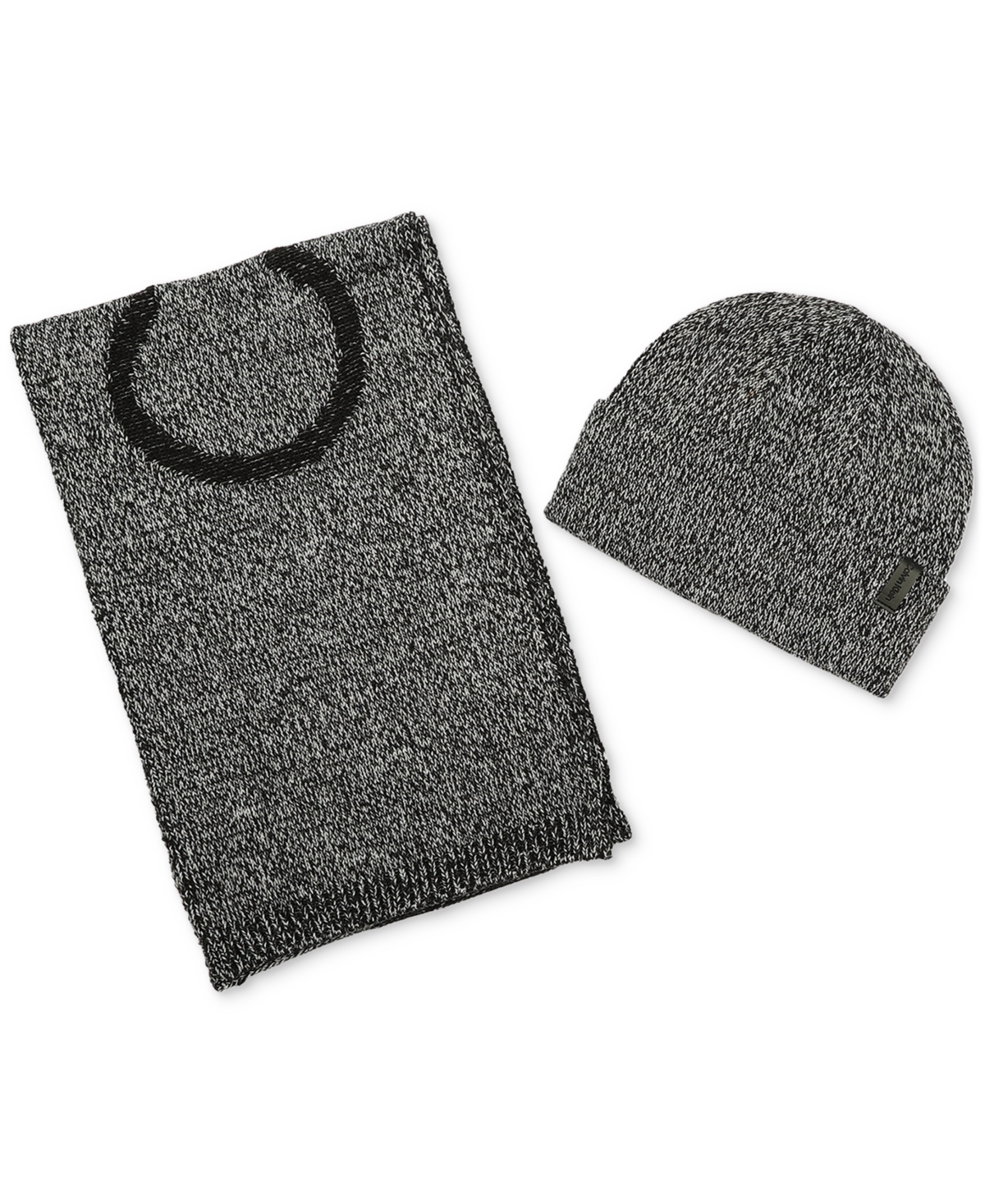 Men's Twisted Yarn Scarf & Beanie Set In Black Whit
