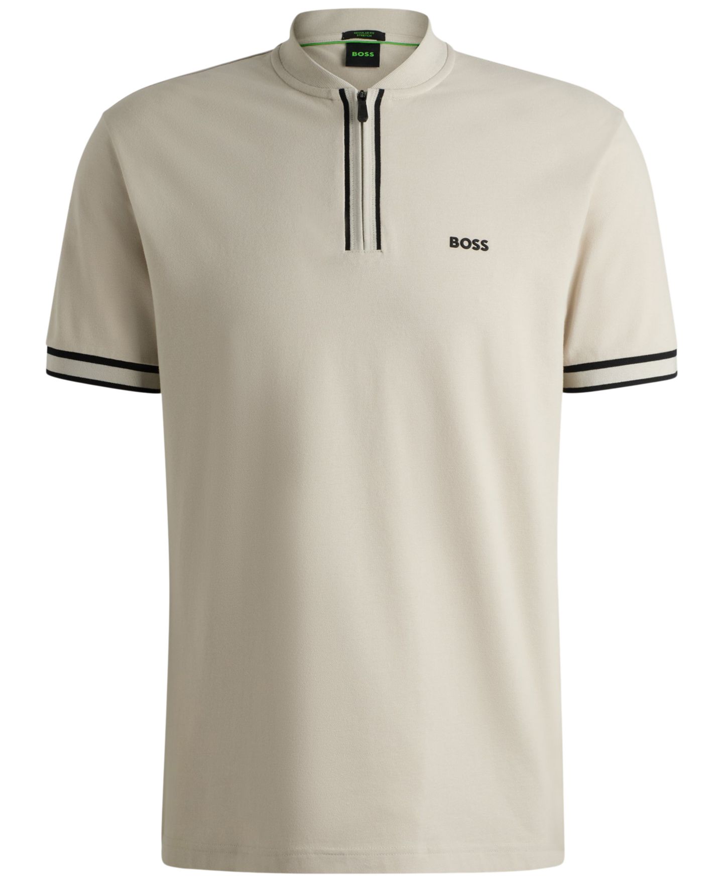 Мужское поло Hugo Boss Cotton-Pique Zip-Neck Polo, цвет: Бежевый — фото 4