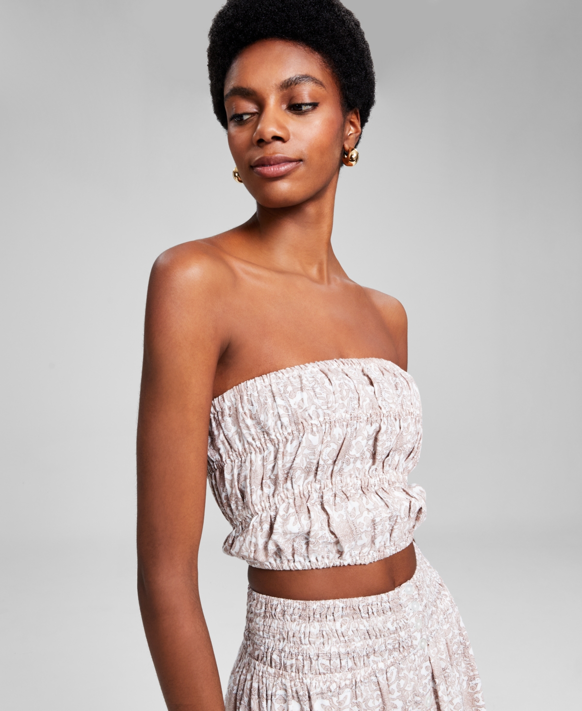Women's Cotton Strapless Tube Top, Created for Macy's - Almond  White Combo