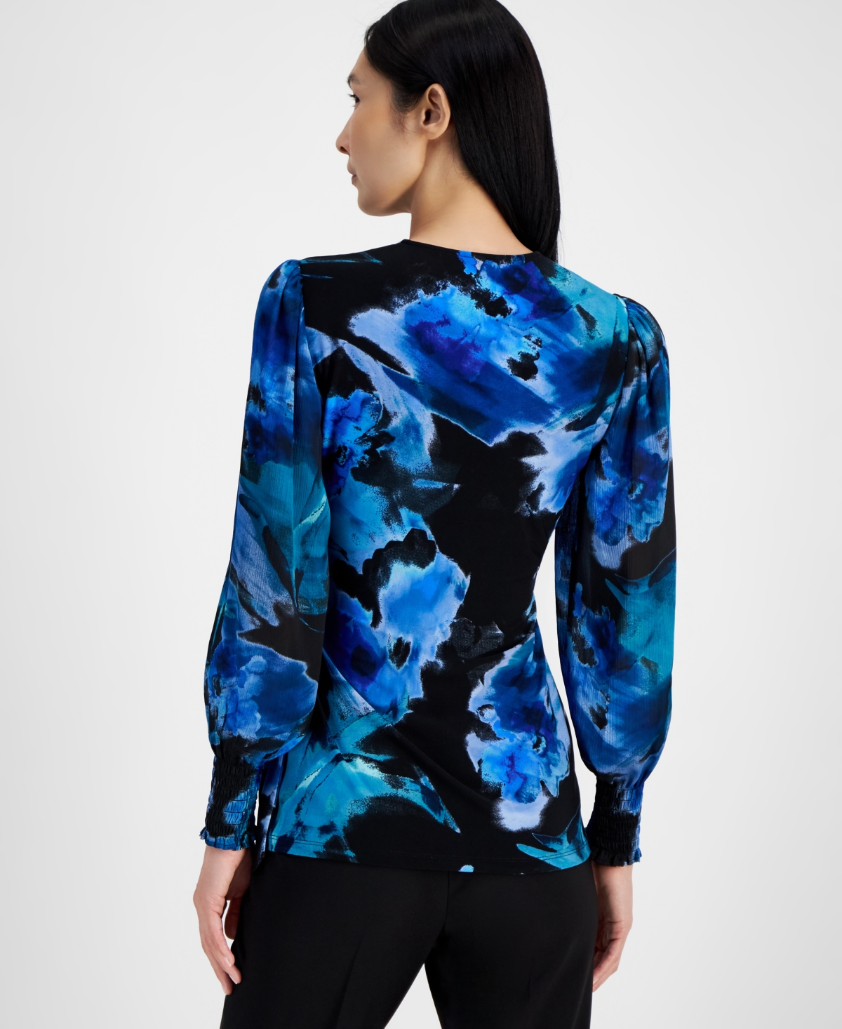 Anne Klein Petite Printed Faux-Wrap Blouse