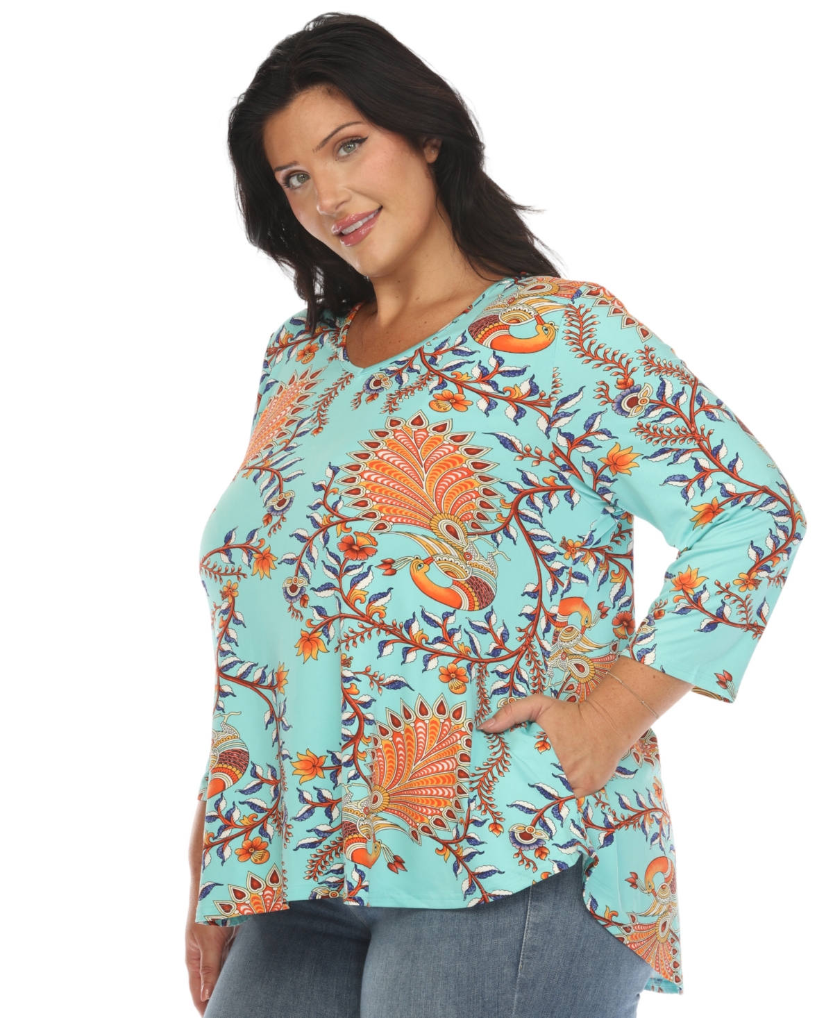 White Mark Plus Size Vibrant Boho Swing Top In Mint