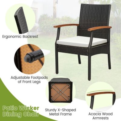 9 PCS Patio Rattan Dining Set with Acacia Wood Table, Cushions, 1.9" Umbrella Hole