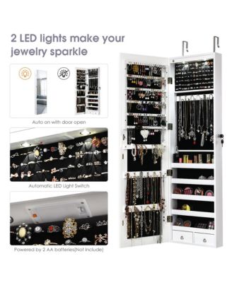 Mirrored Jewelry Cabinet Jewelry Organizer w/2 LED Lights